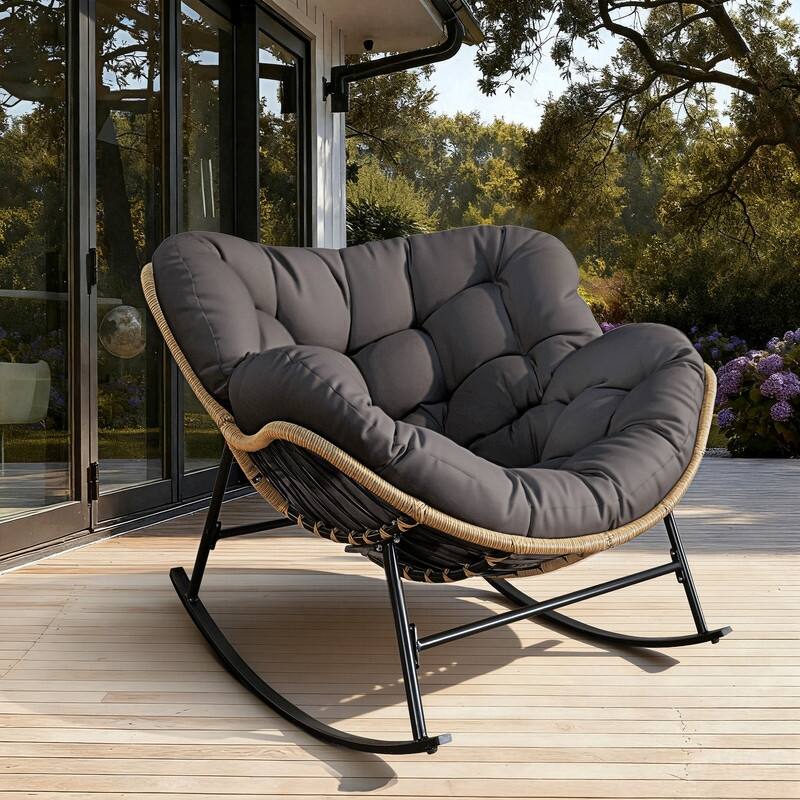 FINCATI Outdoor Rocking Papasan Chair, Rocking Chair Outdoor, 450 lbs Indoor Oversized Rocking Papasan, Comfy Rocking Egg Chair - 1 PC-Grey