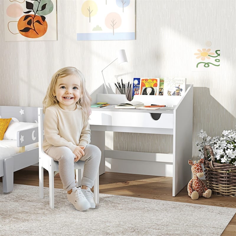 Kids Desk and Chair Set MDF with Storage Ergonomic Design for Ages 3 to 8 - 27.2" L x 19.7" W x 29.5" H