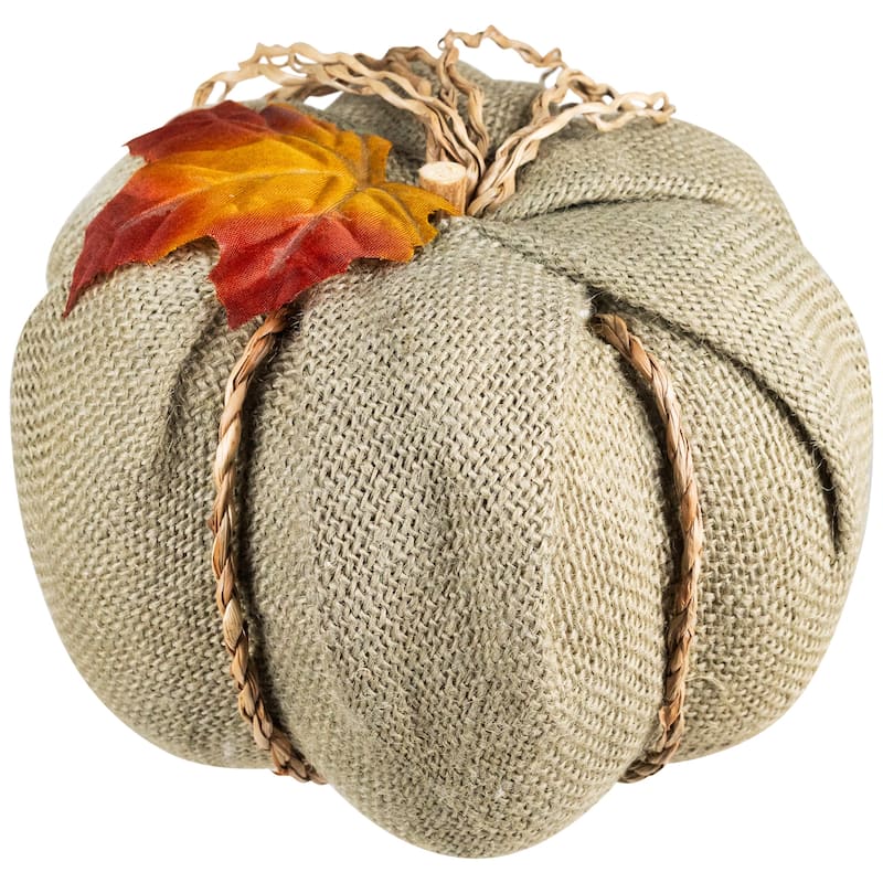 Burlap and Jute Fall Harvest Pumpkin Decoration - 6.75" - Beige