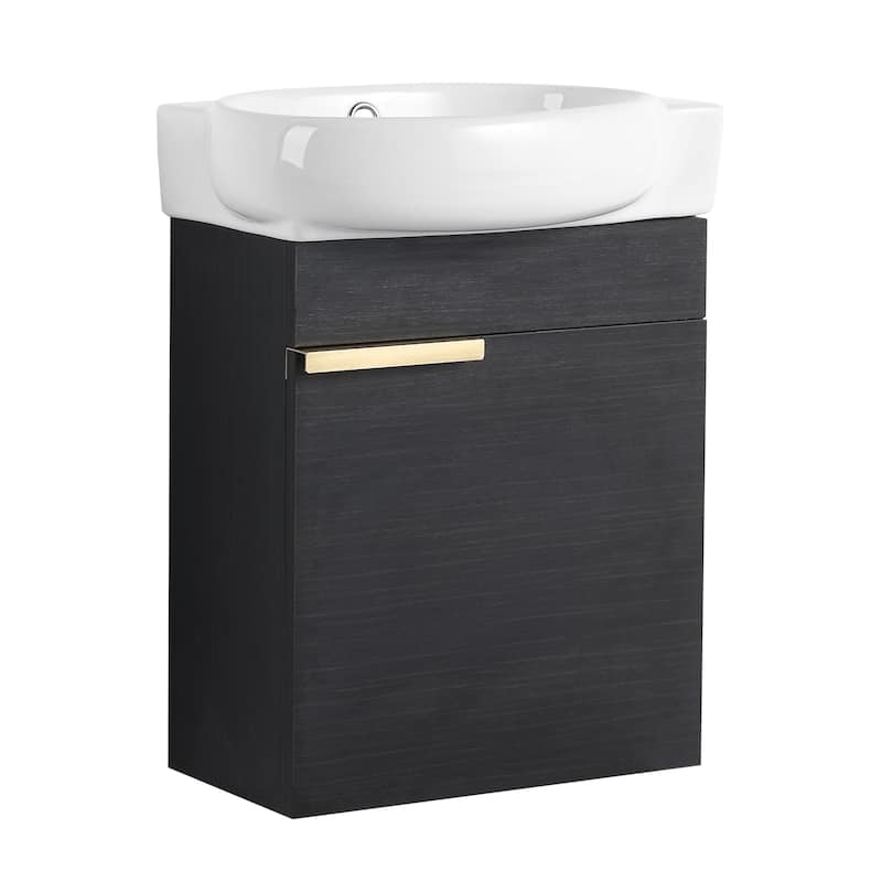 17 in.W Wall-Mounted Plywood Bathroom Vanity in Imitative Oak with Ceramic Sink