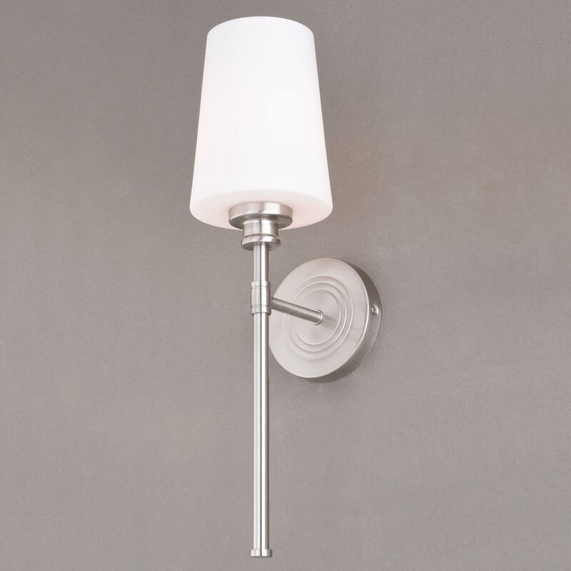 Bathroom Wall Sconce 1 Light Nickel Finish White Glass Shade Style - 19