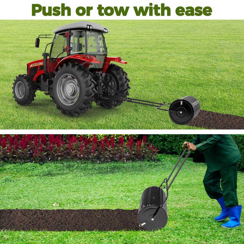 24 Inch Heavy-Duty Black Compost Spreader with Steel Basket for Lawn Garden and Topdressing - (27.8 x 15.7 x 49.2) in