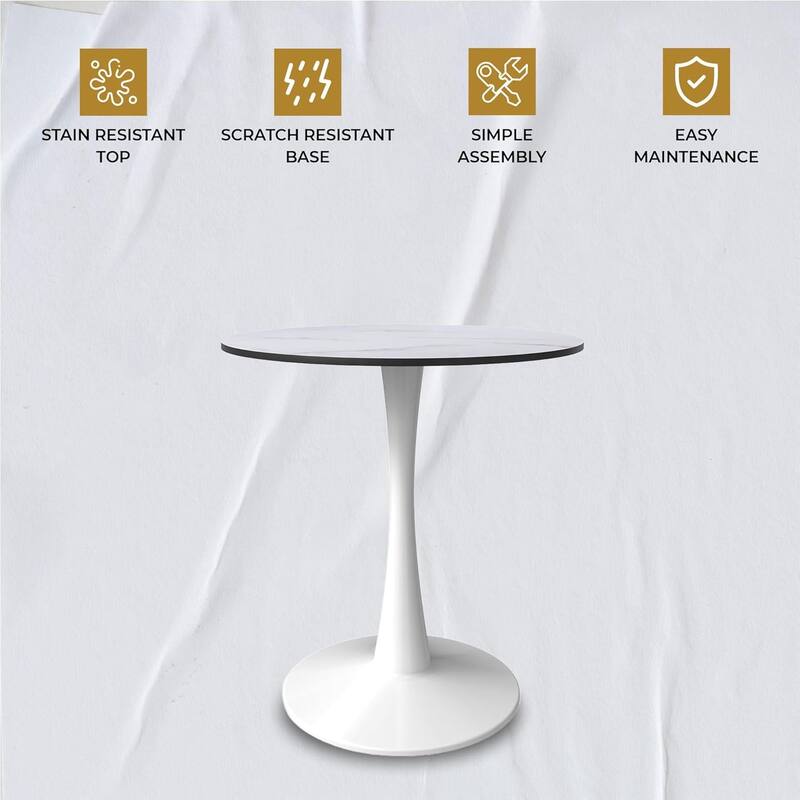 Bristol 24" Round Dining Table, Modern Pedestal Base Kitchen Table - Sintered Stone/MDF Top for Kitchen & Small Spaces