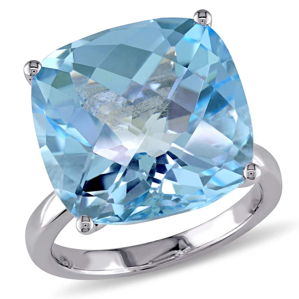 Miadora 18 2/5ct TGW Cushion-shape Blue Topaz Cocktail Ring in 14k White Gold