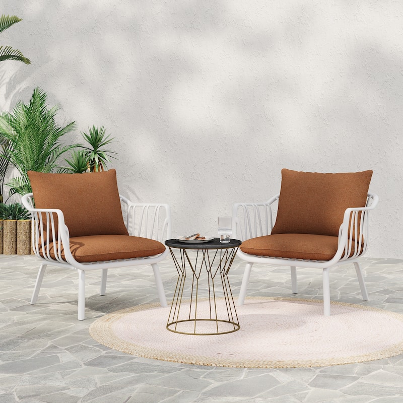 Carli Modern Indoor/Outdoor Club Chairs with Cushions (Set of 2) by Christopher Knight Home - White+Brick Red