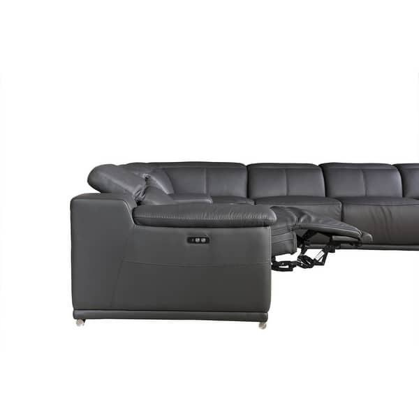 Gray Italian Leather Power Reclining U Shaped Six Piece Corner Sectional With Console Gray Italian Leather Power Reclining U Shaped Six Piece Corner Sectional With Console