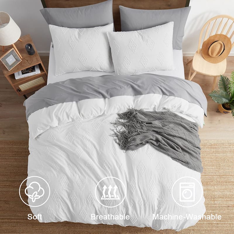 Nestl Boho Tufted Embroidery Double Brushed Duvet Cover with Button Closure