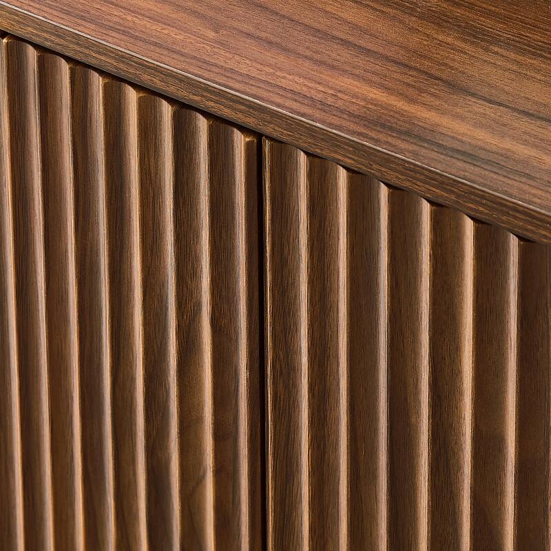 Modern 67" Fluted Buffet Sideboard Cabinet with Shelves, TV Stand Storage Cabinet with 4 Wave Doors for Organized Living Spaces