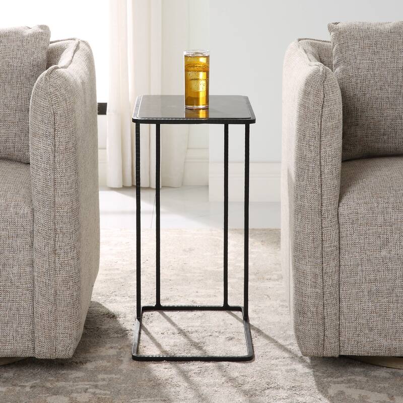Pull Up Side Accent End Table with Bluestone Top - 24" - Black