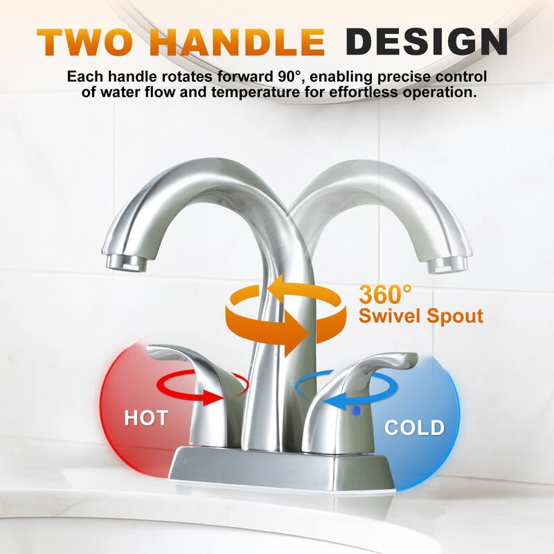 WOWOW 4 in. Centerset Double-Handle Bathroom Faucet with Pop Up Drain