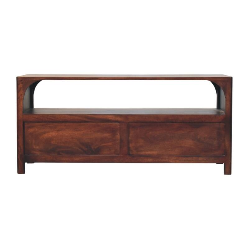 Artisan Furniture Solid Wood Arched Edge 2 Drawer Media Unit, Brown, 2-Drawers, 1-Shelf