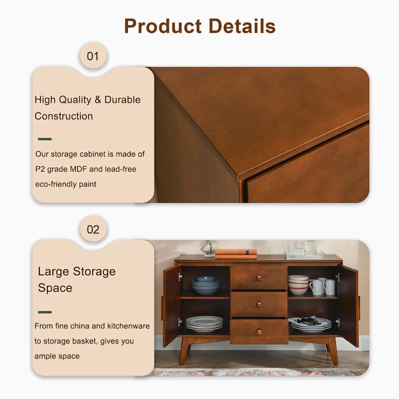 47.3" Sideboard Buffet Cabinet with 2 Doors and 3 Drawers - 47.25'' x 15.75'' x 29.5''
