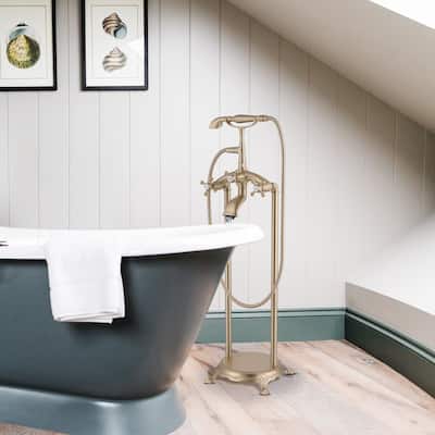 Bathroom Tub Shower Faucets Free Standing Bathtub Shower Mixer Taps Single Lever with Hand Shower Floor Mounted