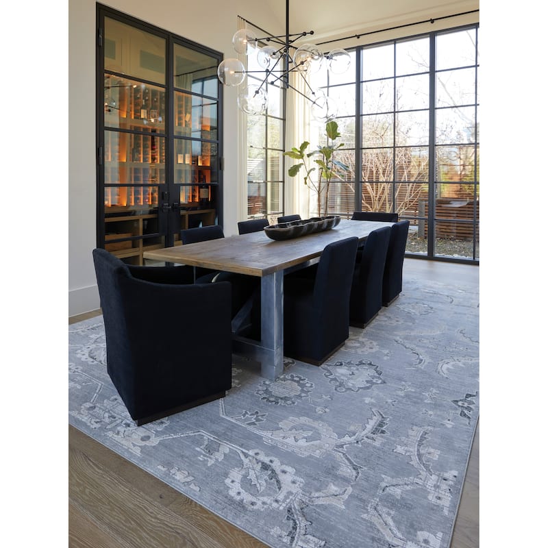 Grand Bazaar Adana Machine Made Damask Transitional Area Rug - 6'-7" x 9'-6" - Silver Birch/Silver Gray/Birch