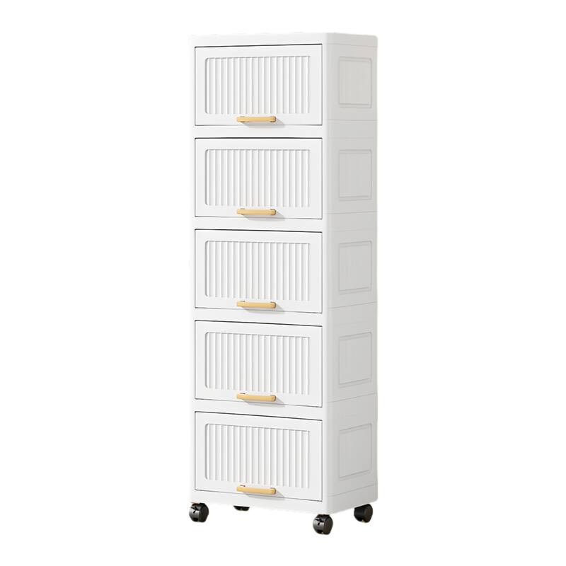 Kitchen Cabinet, Flip Open Storage Box With Wheels, Movable Storage Cabinet, Kitchen Shelf, Movable Storage Box-White - 5-Layers