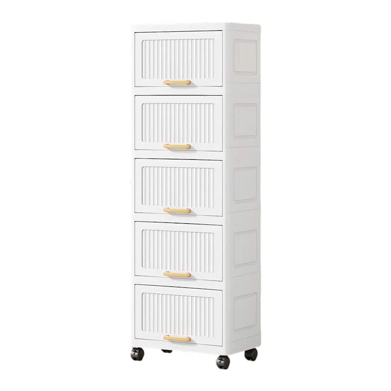 Kitchen Carts, Flip Open Storage Box With Wheels, Movable Storage Cabinet, Kitchen Shelf, Movable Storage Box-White - 5 Layers-White