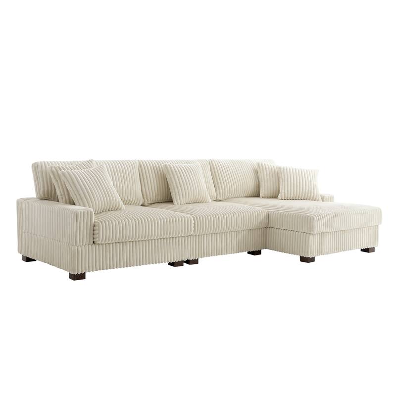118.3" W Plush Corduroy Square Arm Upholstered Sectional Modular Sofa