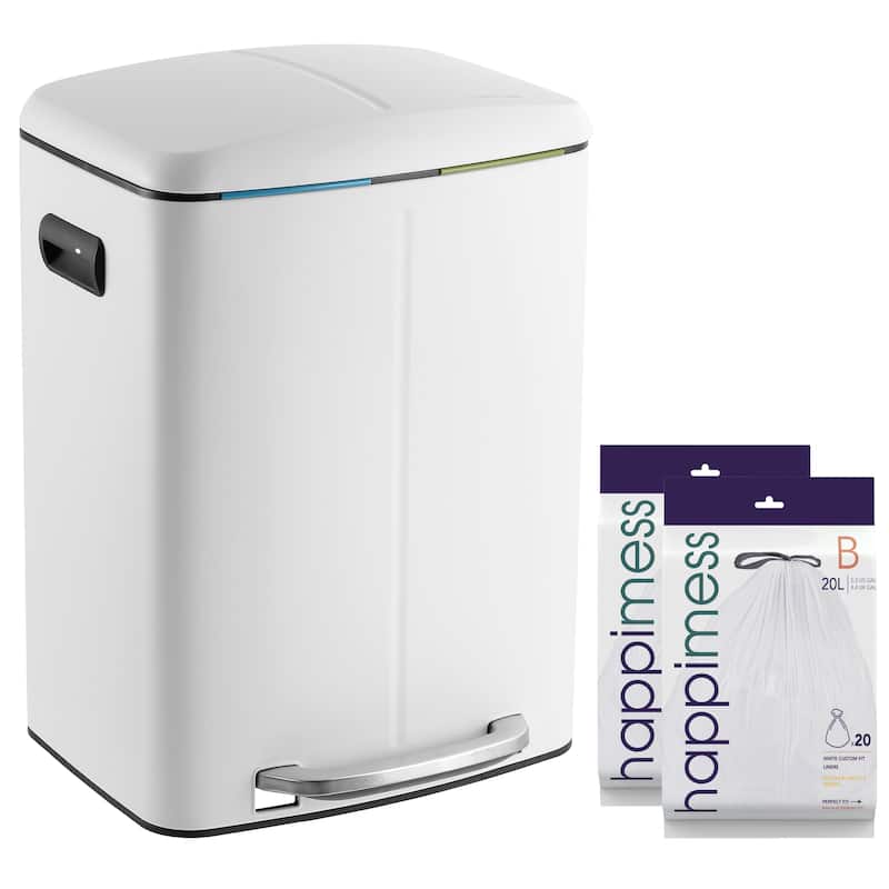 happimess 10.6-Gallon Double Bucket Trash Can with Soft Close Lid - White