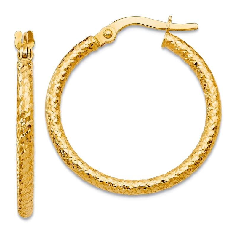 Curata 10k Yellow or White Gold Fully Textured Hinged 25x4.25mm Round Hoop Earrings - Yellow