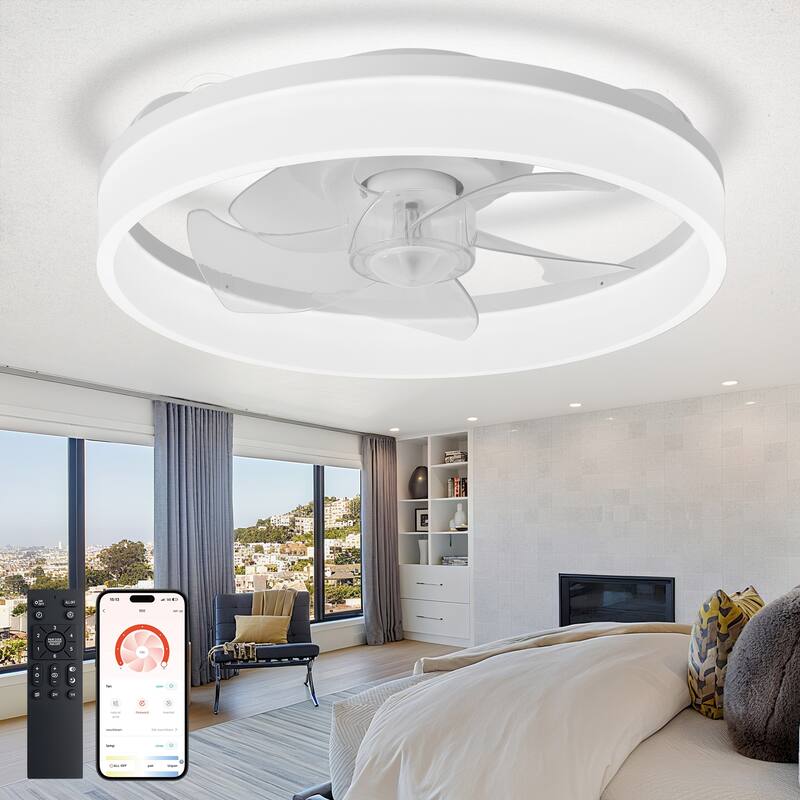 Ceiling Fan with Light: Low Profile, App Remote Control, 6-Speed, 3 CCT, Quiet DC Motor, Dimmable LED, 20" /16"