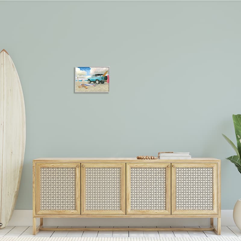 Stupell Summer Sandy Beach Cruiser Surfboard Coastal Dog Framed Wall Art - Blue