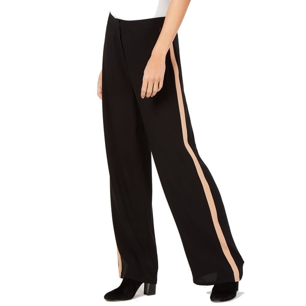Eileen Fisher Women's Black Size 8 Striped Georgette Crepe Pants Silk. Opens flyout.