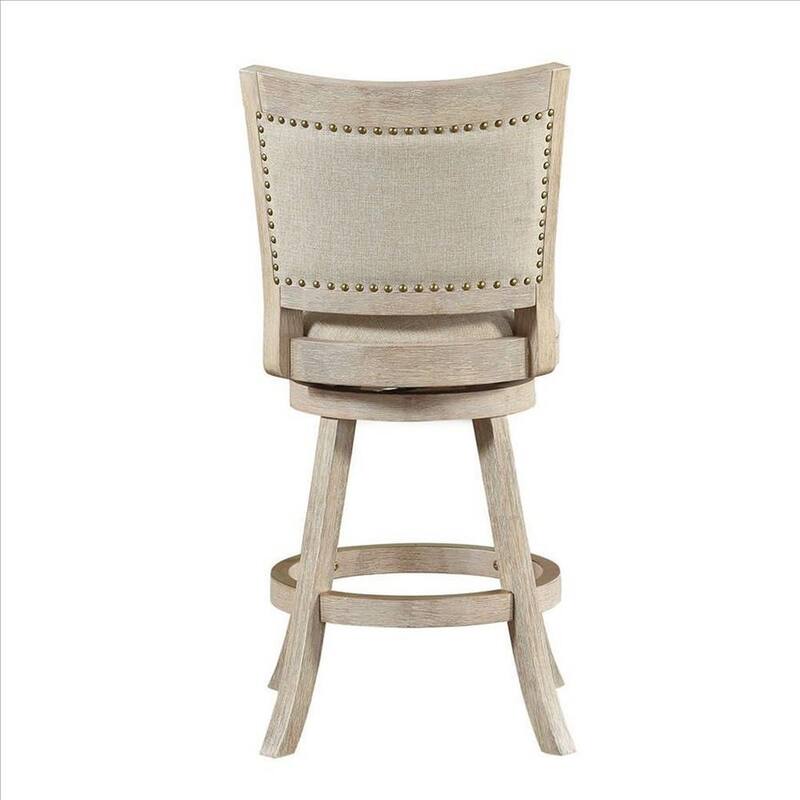 Curved Back Wooden Swivel Counter Stool with Nailhead Trim - 37.5 H x 18 W x 21.5 L Inches