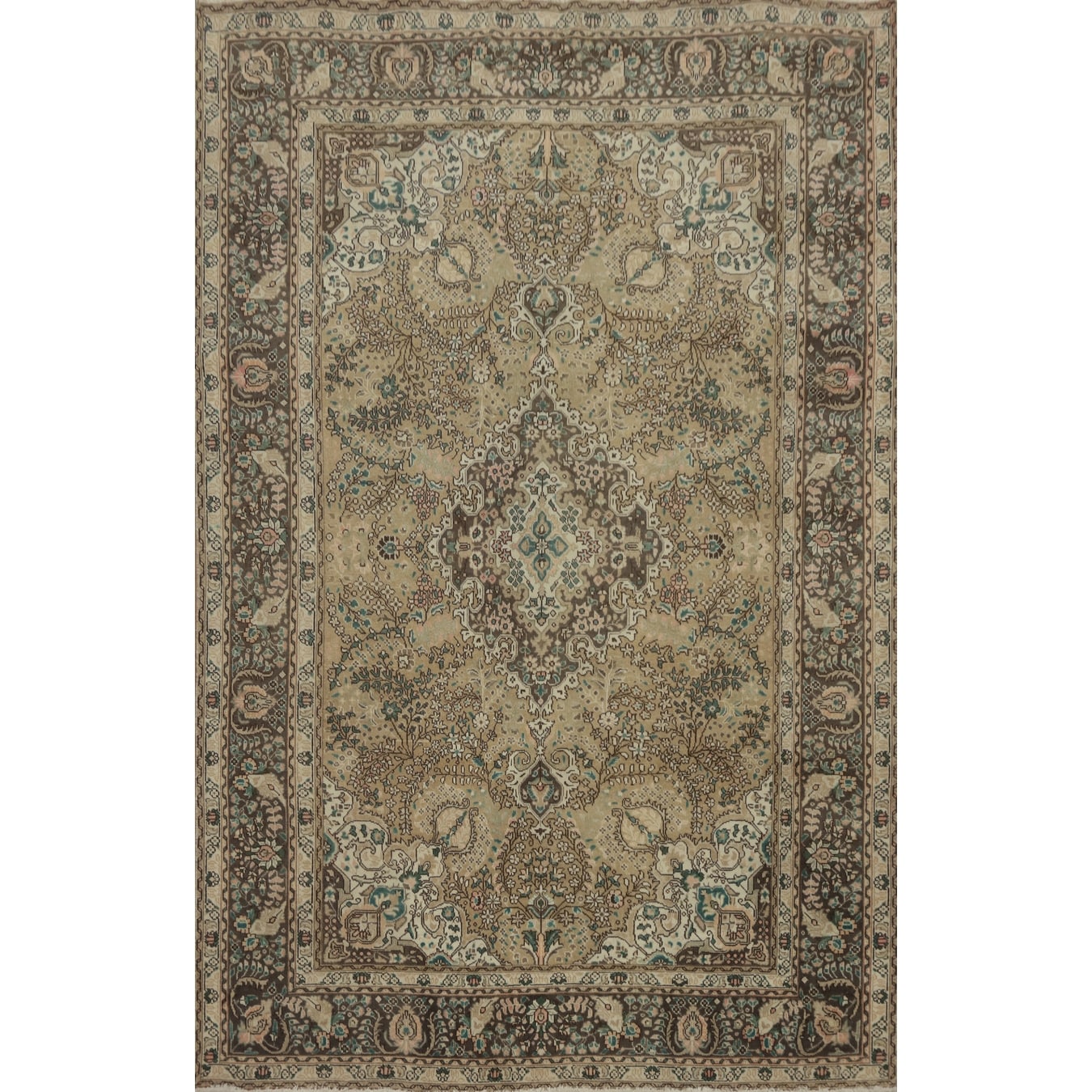 Hand Knotted Oriental 100% Wool Carpet Traditional Floral Brown Tabriz Area Rug - 9' 4'' X 6' 5''