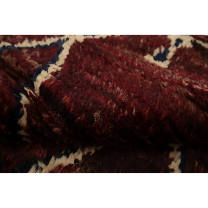 Hand Knotted Oriental 100% Wool Carpet Modern Geometric Red Moroccan Area Rug - 9' 11'' X 6' 10''