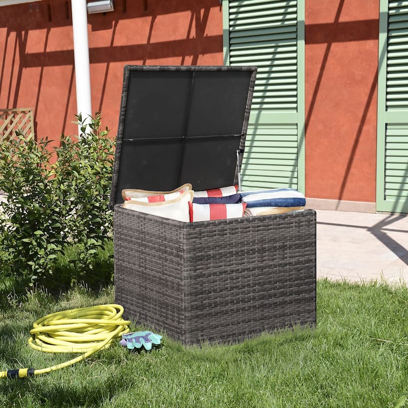 Outdoor Wicker Storage Box 90 Gallon Resin Deck Box - Grey