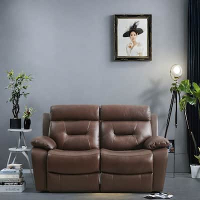 63" Genuine Leather 2-Seater Reclining Sofa with Overstuffed Armrests