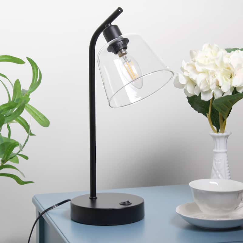 Modern Industrial Desk Lamp with Clear Glass Shade and Dual USB Charging Ports Multiple Colors - 8" (L) x 5.5" (W) x 15.75" (H)