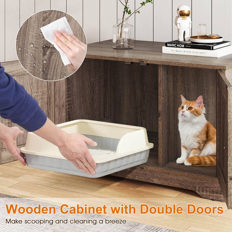 Costway Cat Litter Box Enclosure Furniture with Double Doors Divider - See Details
