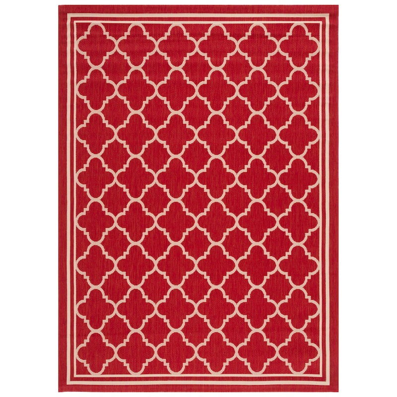 SAFAVIEH Courtyard Kristelle Indoor/ Outdoor Waterproof Patio Backyard Rug - 5'3" x 7'7" - Red/Bone