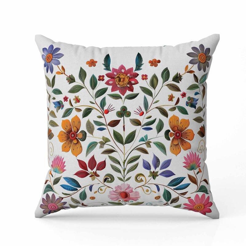 Symmetrical Flora Faux Suede Reversible Throw Pillow Cream and Pink