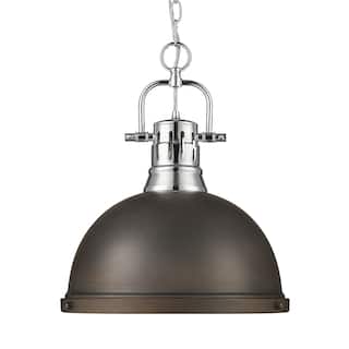 Yep by Golden Lighting Duncan 1-light 14in Chain Hung Pendant in Chrome and Rubbed Bronze shade
