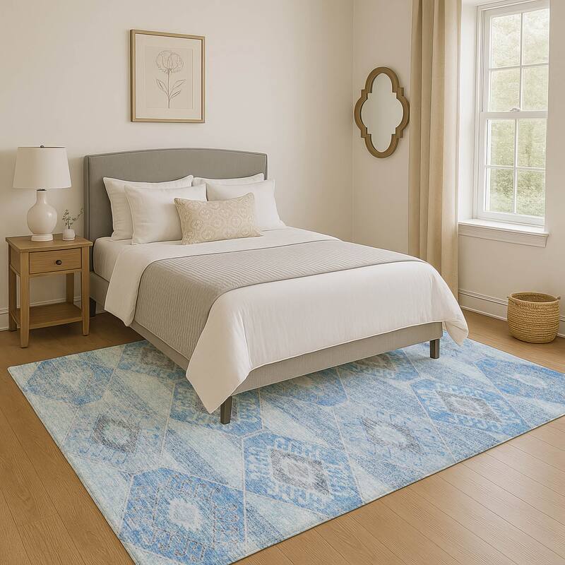 Premium Washable Super Soft Modern Global Mayfield Rug - Blue - 3' x 5'