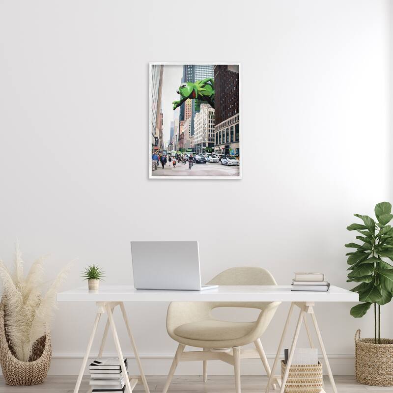 Stupell Frog Character over City Framed Giclee Art Design By Keith Thomson