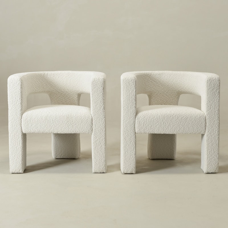 KINWELL 28" Wide Boucle Upholstered Square Armchair (Set of 2)