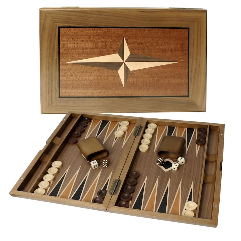 GSE™ 11" Premium Wooden Inlay Backgammon Board Game Set, Portable Folding Backgammon Board Game with Game Pieces - 11-Inch