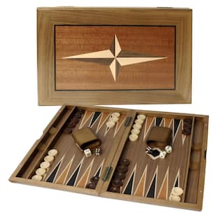 GSE™ 11" Premium Wooden Inlay Backgammon Board Game Set, Portable Folding Backgammon Board Game with Game Pieces - 11-Inch
