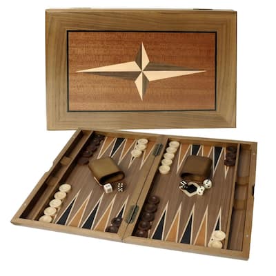 GSE™ 11" Premium Wooden Inlay Backgammon Board Game Set, Portable Folding Backgammon Board Game with Game Pieces - 11-Inch