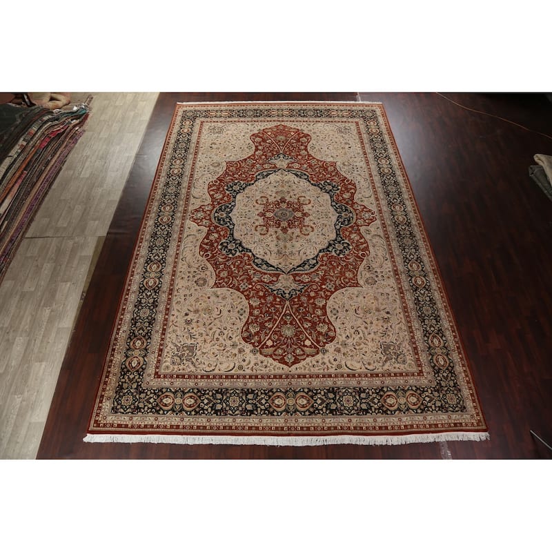 Wool/ Silk Vegetable Dye Tabriz Haj Jalili Large Area Rug Hand-knotted - 12'2" x 18'3"