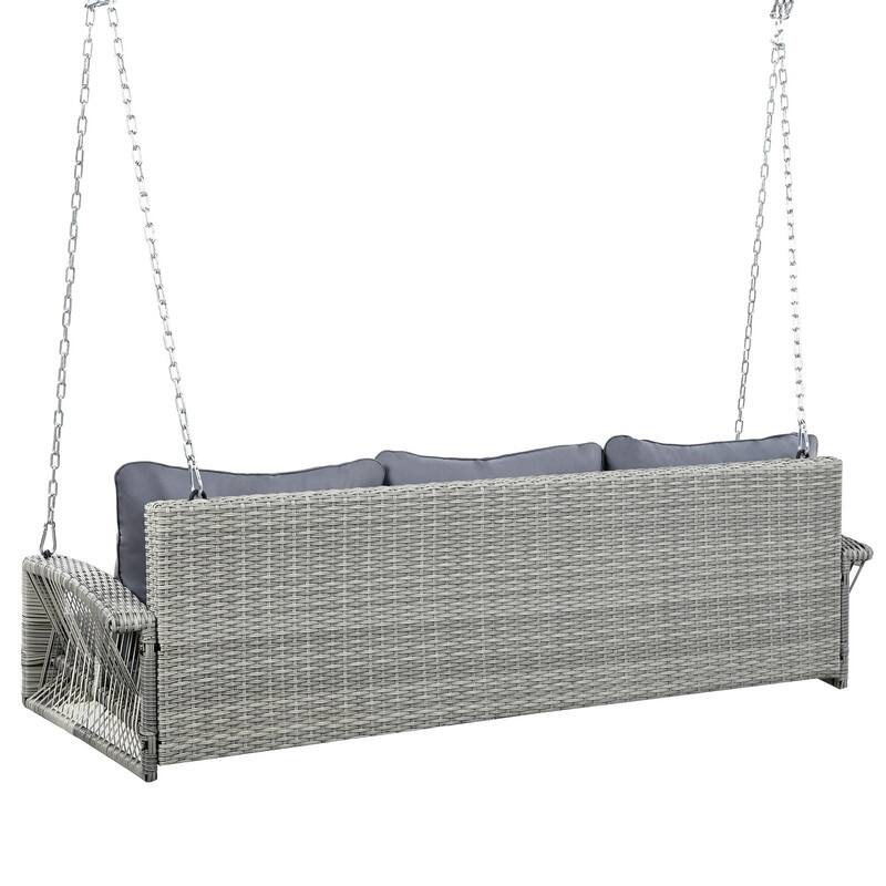 3-Person Wicker Porch Swing with Chains and Cushions for Relaxing in Your Backyard or Garden