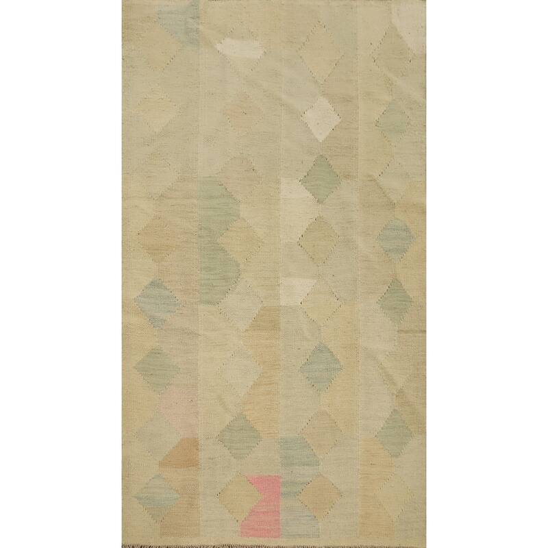Hand Woven Oriental 100% Wool Carpet Southwestern Modern Multi-Colored Kilim Area Rug - 4' 10'' X 2' 11''
