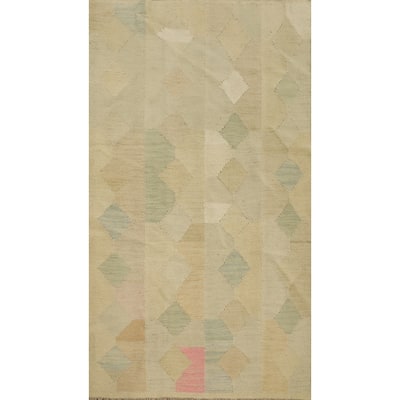 Hand Woven Oriental 100% Wool Carpet Southwestern Modern Multi-Colored Kilim Area Rug - 4' 10'' X 2' 11''