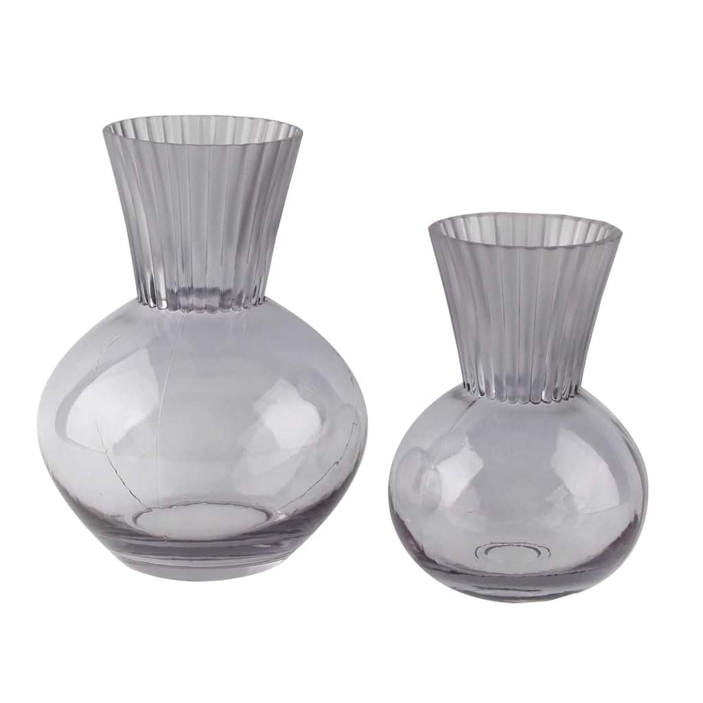 Smoky Gray Glass Set of 2 Modern Tulip Shaped Decorative Table Vases