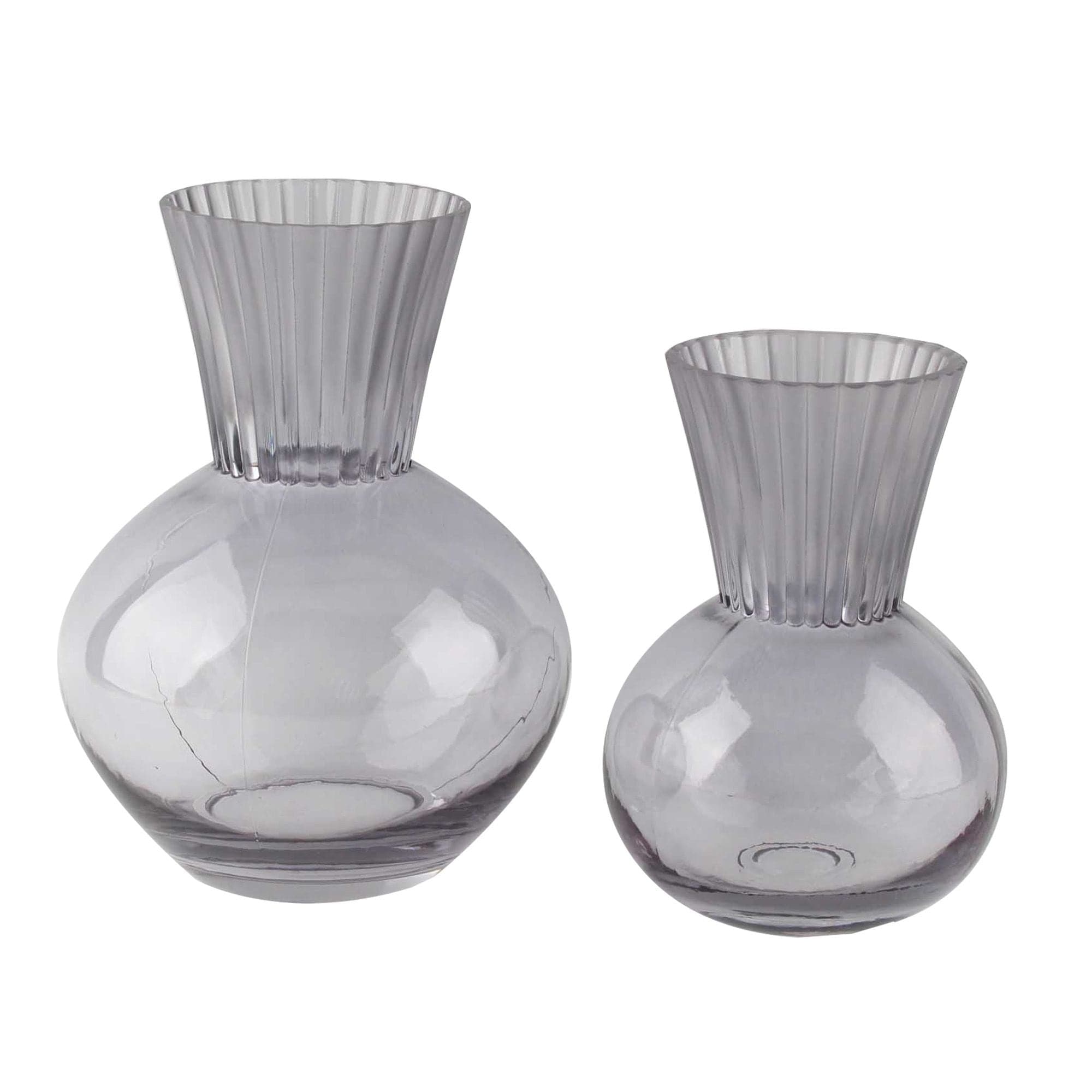 Aria Home Smoky Gray Glass Modern Tulip Shaped Table Vases Set of 2