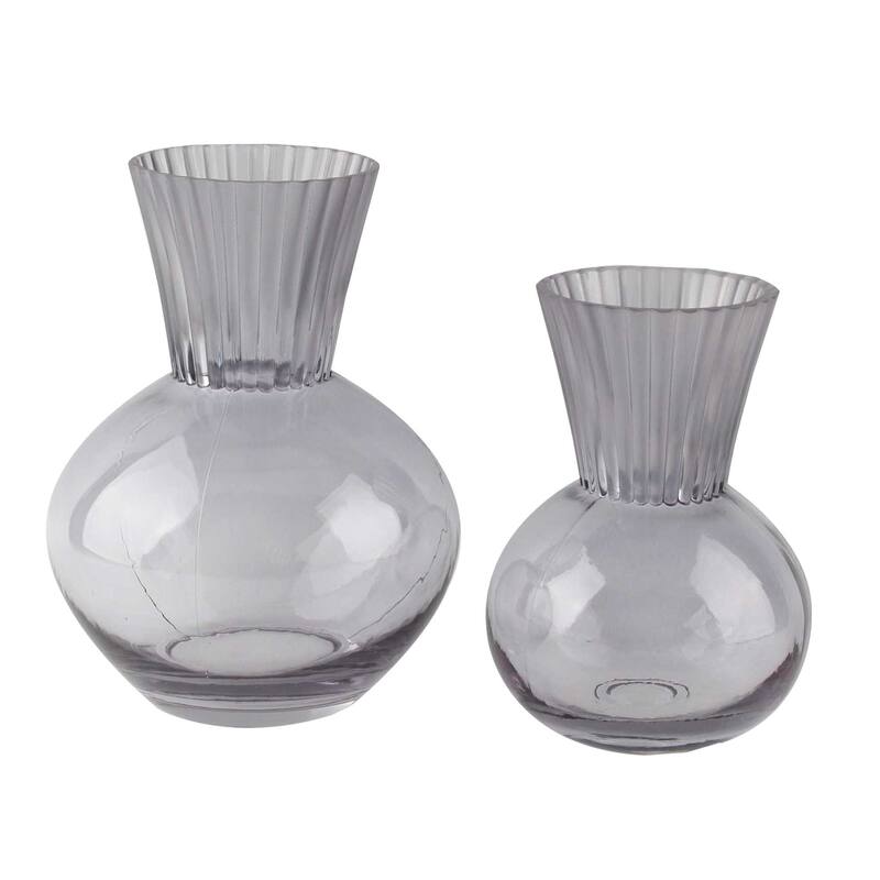 Smoky Gray Glass Set of 2 Modern Tulip Shaped Decorative Table Vases - Black