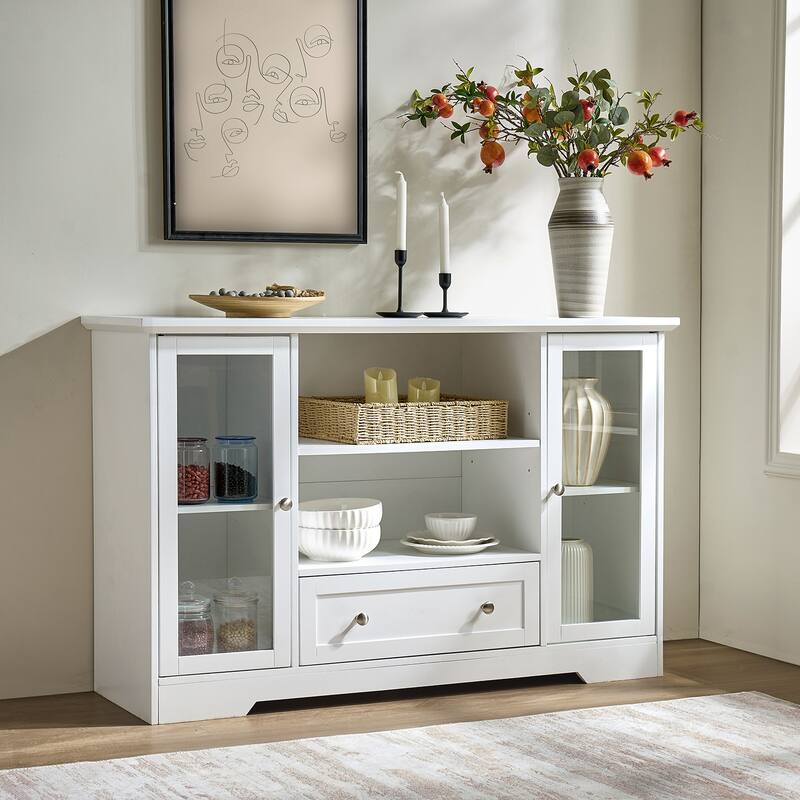 Buffet Sideboard, White Multi-Functional Storage Cabinet,51" W x 16" D x 33" H - White Oak